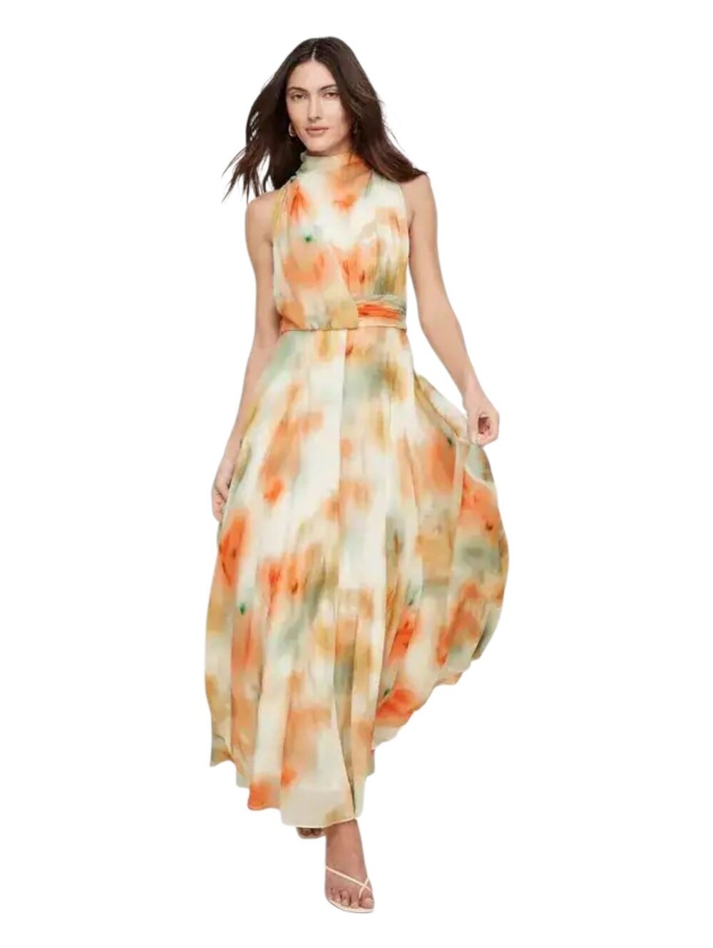 Banana Republic NWT Chiffon Maxi Dress Size 10 Petite Retail $280 Cream & Orange